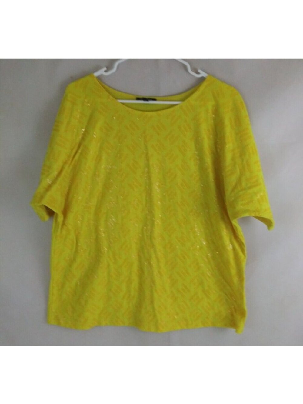 Notations Woman Bright Yellow Blouse With Beaded Designs Plus Size 1X